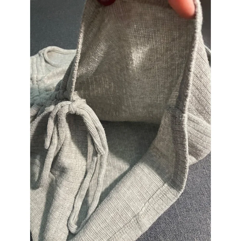 Wild Fable Gray Ribbed Ruched Drawstring Long Sleeve Crop Top M - Picture 6 of 8